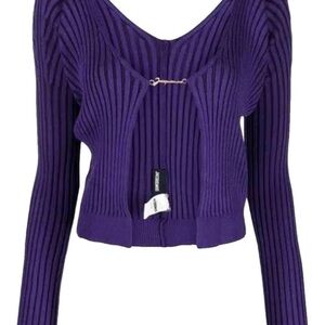Jacquemus Deep Purple V-Neck Ribbed Sweater